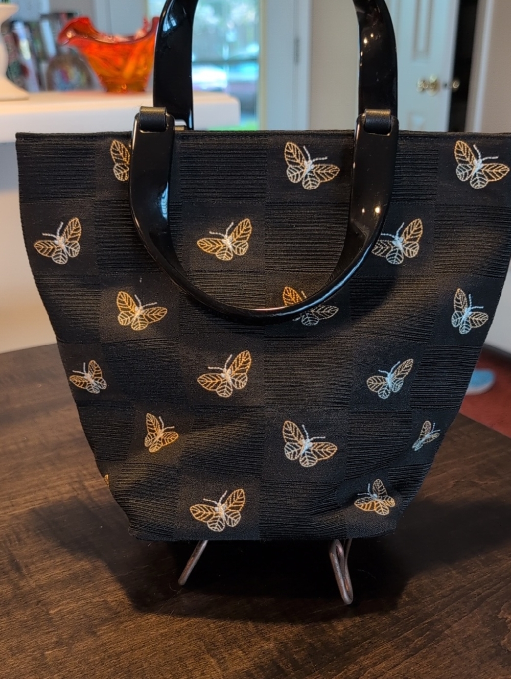 Black Talbots Vintage Butterfly Embroidered Bag